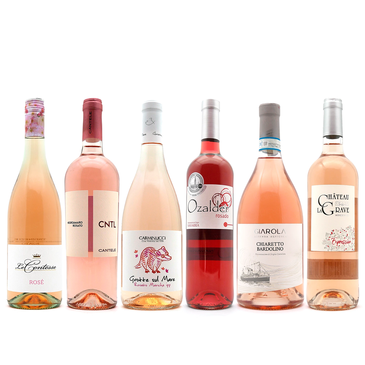 Roséwein, Weinflasche, Rosé, Flaschenreihe, Roséwein-Set