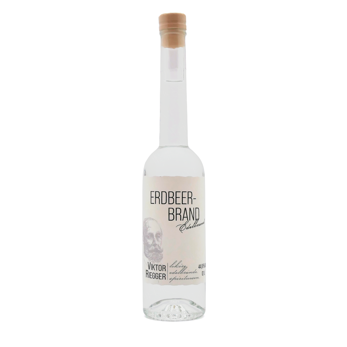 Erdbeer-Brand, Flasche, Glasflasche, Etikett, Alkoholisch
