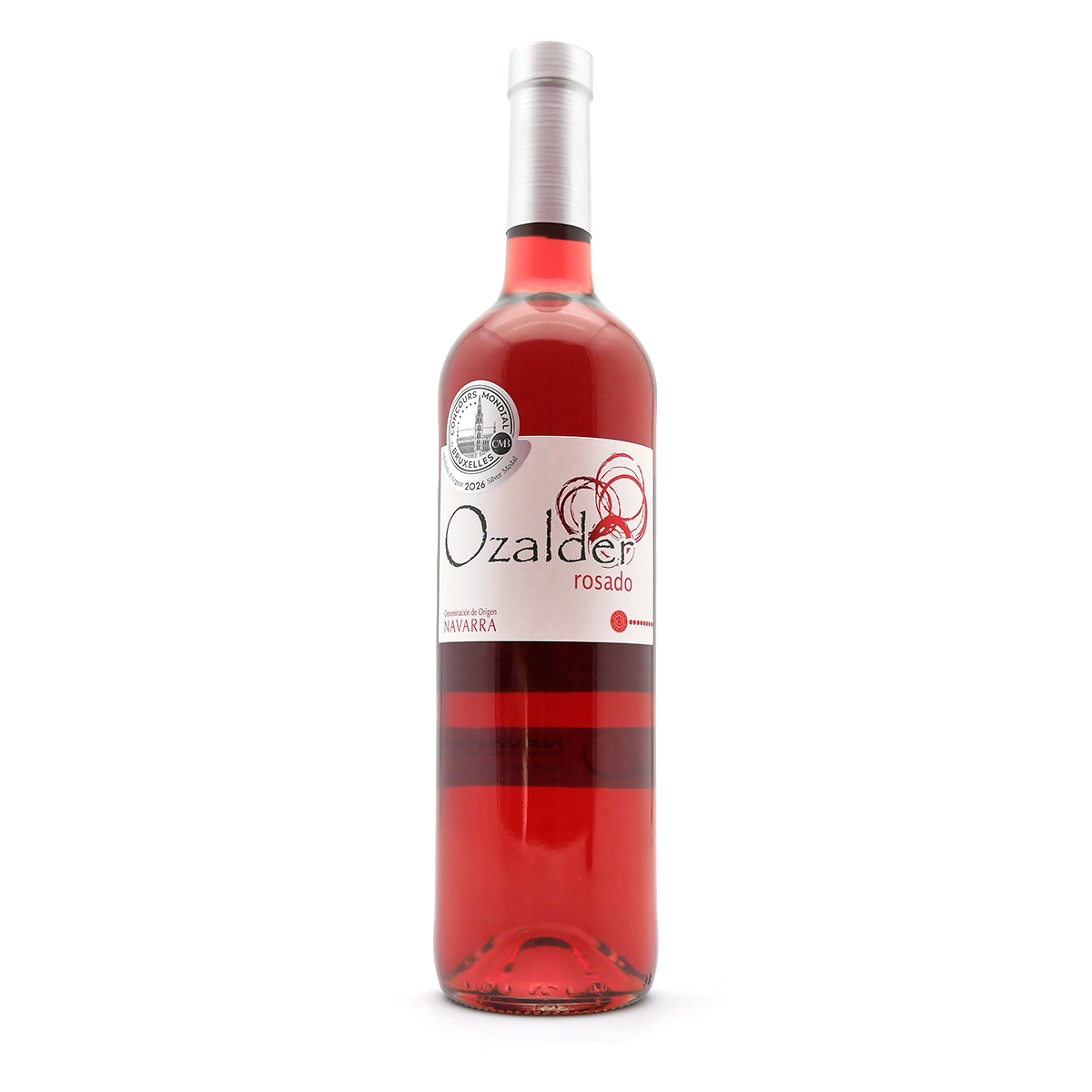 Rosadowein, Rosé-Wein Flasche, Glasflasche, Rote Flüssigkeit, Etikettentext Ozaider