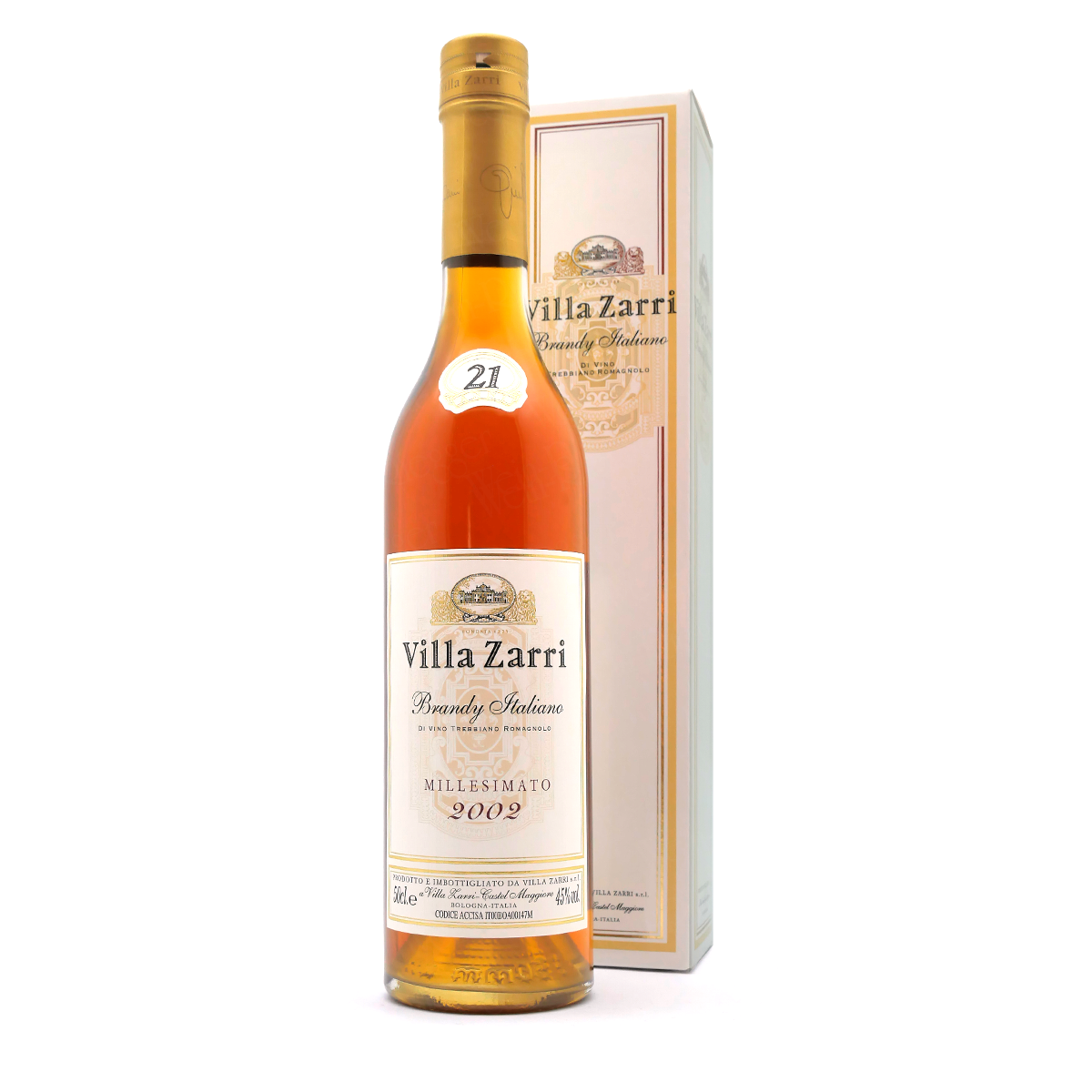 Brandy, Flasche, Glasflasche, Bernsteinfarbig, Villa Zarri 2002