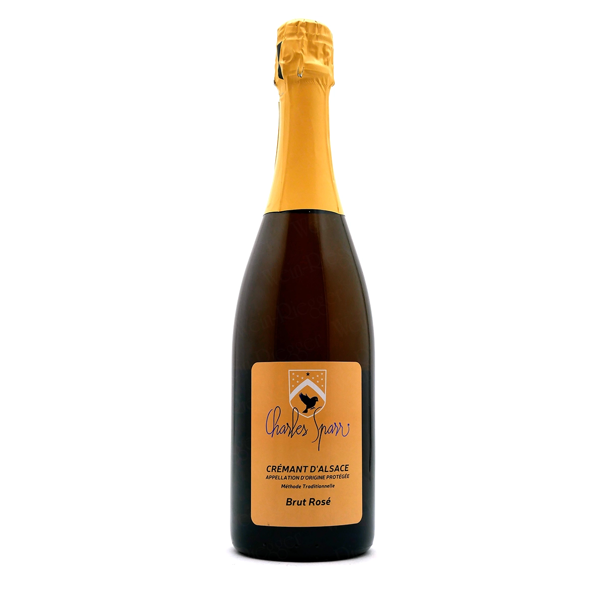 Champagne, Brut Rosé, Crémant d’Alsace, Flasche, Etikett orange
