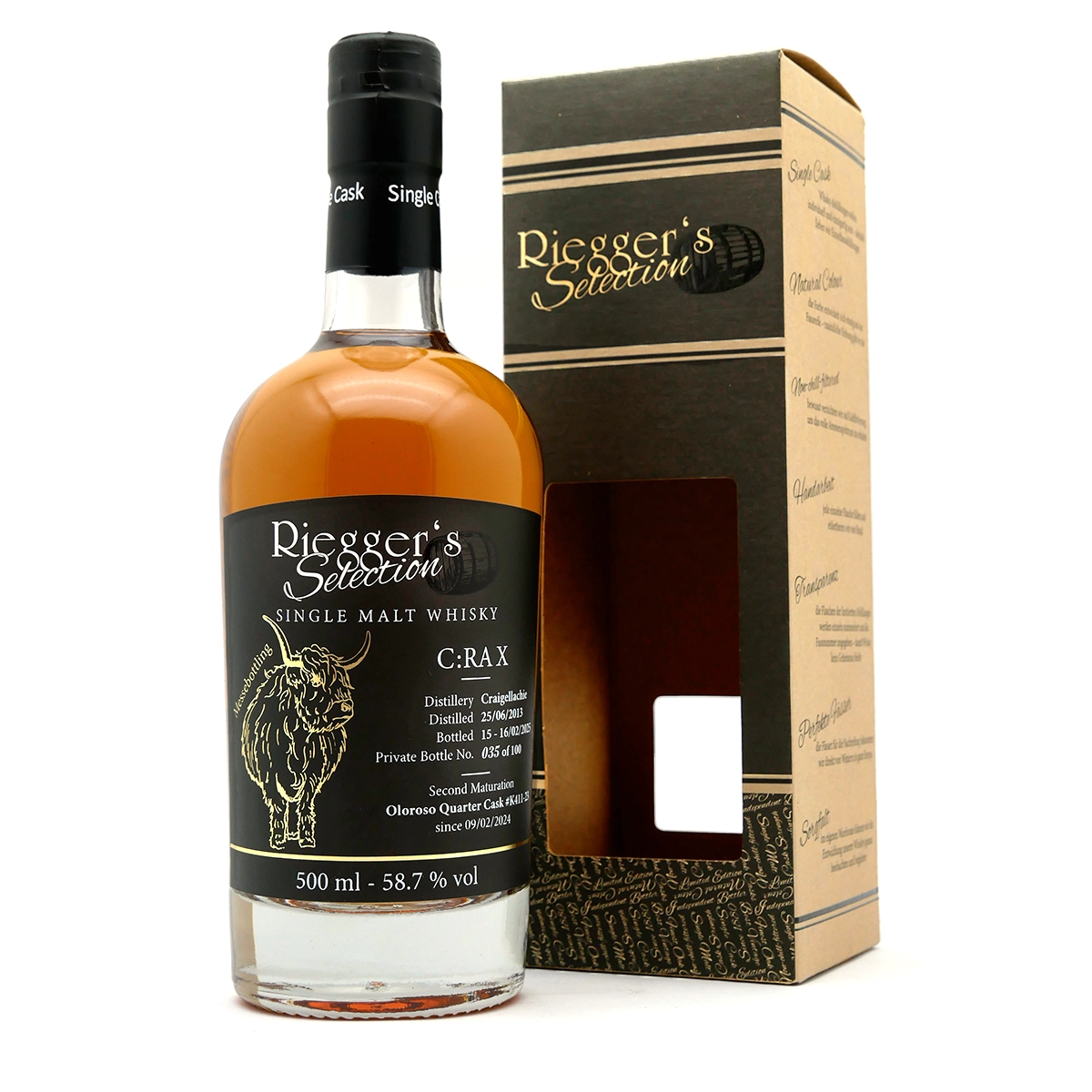 C:RA 10 - Craigellachie 2013 Oloroso Quarter Cask - Riegger's Selection (58,7 % vol) C:RA 10 - Craigellachie 2013 Oloroso Quarter Cask - Riegger's Selection (58,7 % vol)