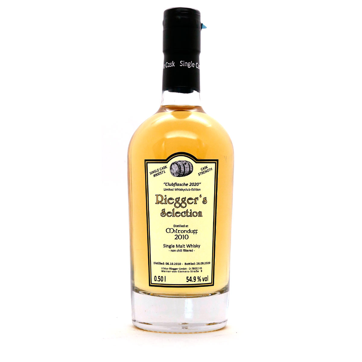 Clubflasche_Rieggers_Selection_Miltonduff_2010-08352 Miltonduff 2010 - Riegger's Selection (54,9 % vol)
