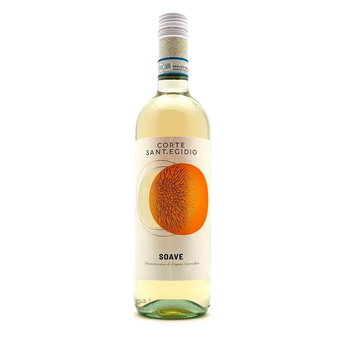 Weißwein, Soave, Glasflasche, Etikett orange, Italienisch