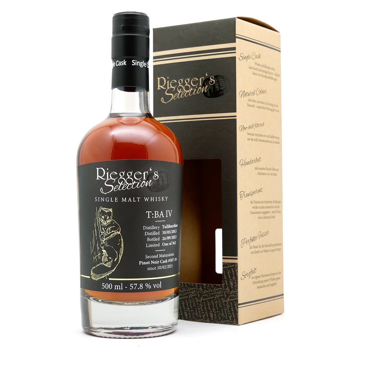 T:BA 4 - Tullibardine 2013 Pinot Noir Cask - Riegger's Selection (57,8 % vol) T:BA 4 - Tullibardine 2013 Pinot Noir Cask - Riegger's Selection (57,8 % vol)
