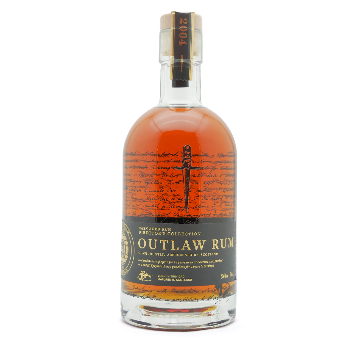 Rum, Outlaw Rum, Glasfass, Korkverschluss, Jahrgang 2004
