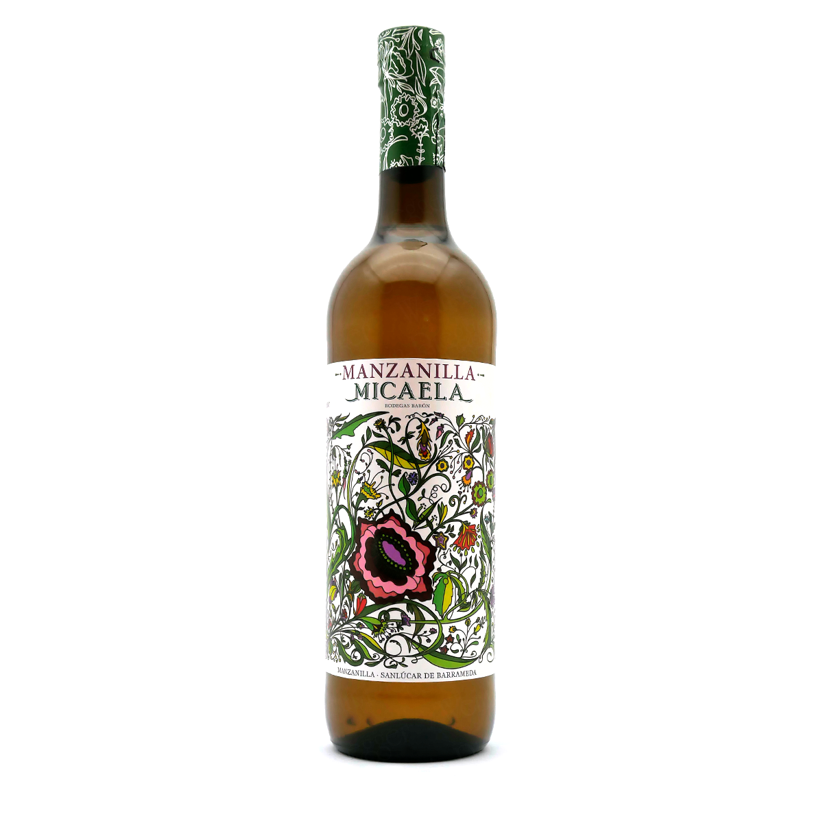 Likör, Manzanilla, Flasche, Blumenmuster, Grün