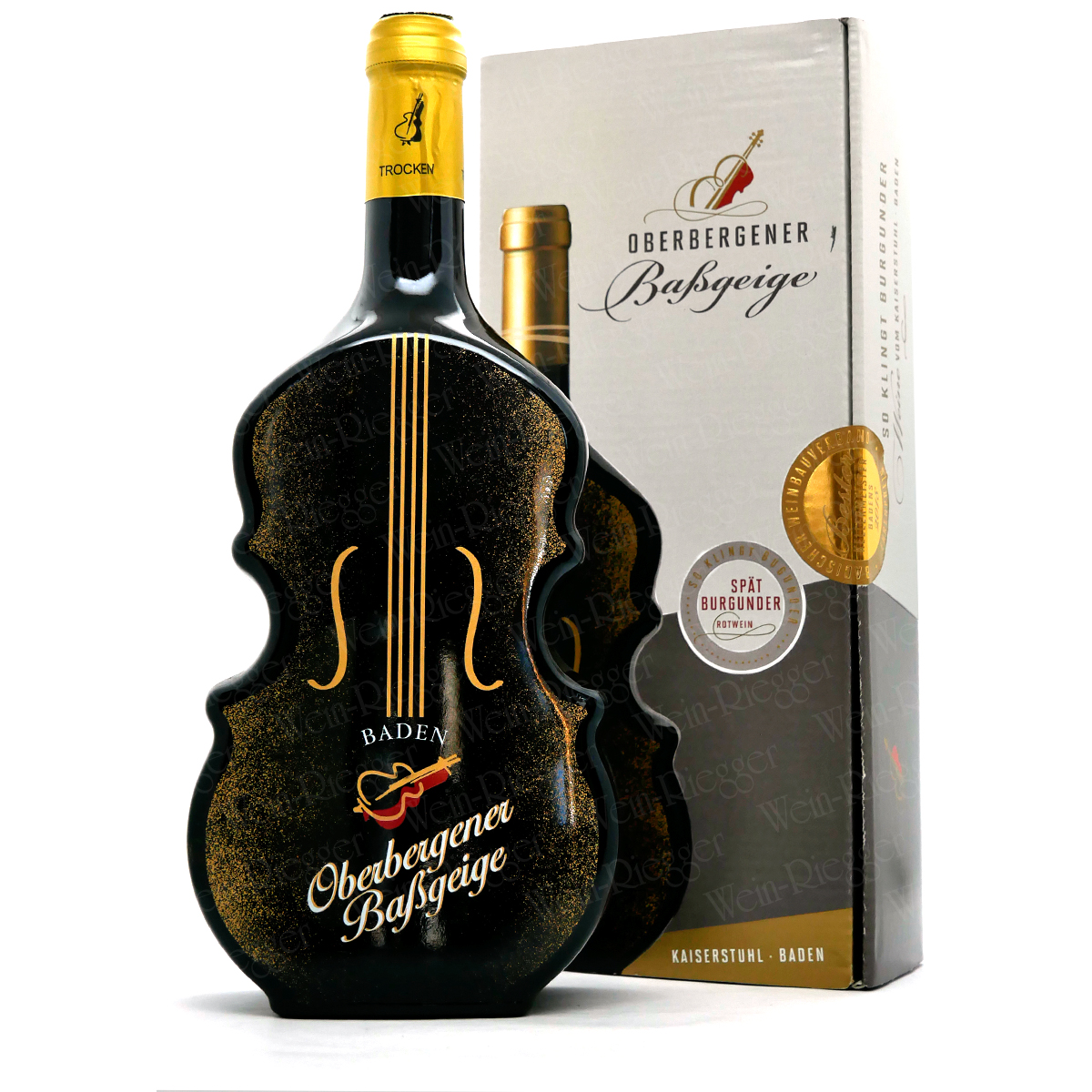 Bassgeigenflasche_Oberbergener_Bassgeige_Spaetburgunder_Spaetlese-31800 Spätburgunder Spätlese trocken | Formflasche Baßgeige - WG Oberbergen
