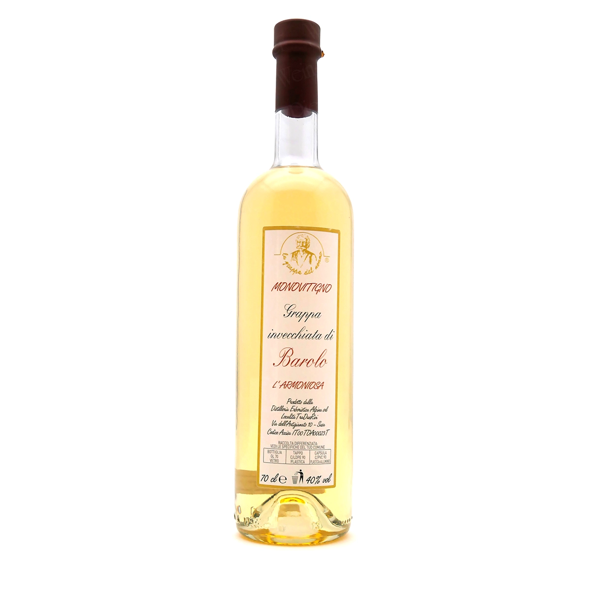 Grappa, Barolo-Trester, gereift, Glasflasche, goldgelb