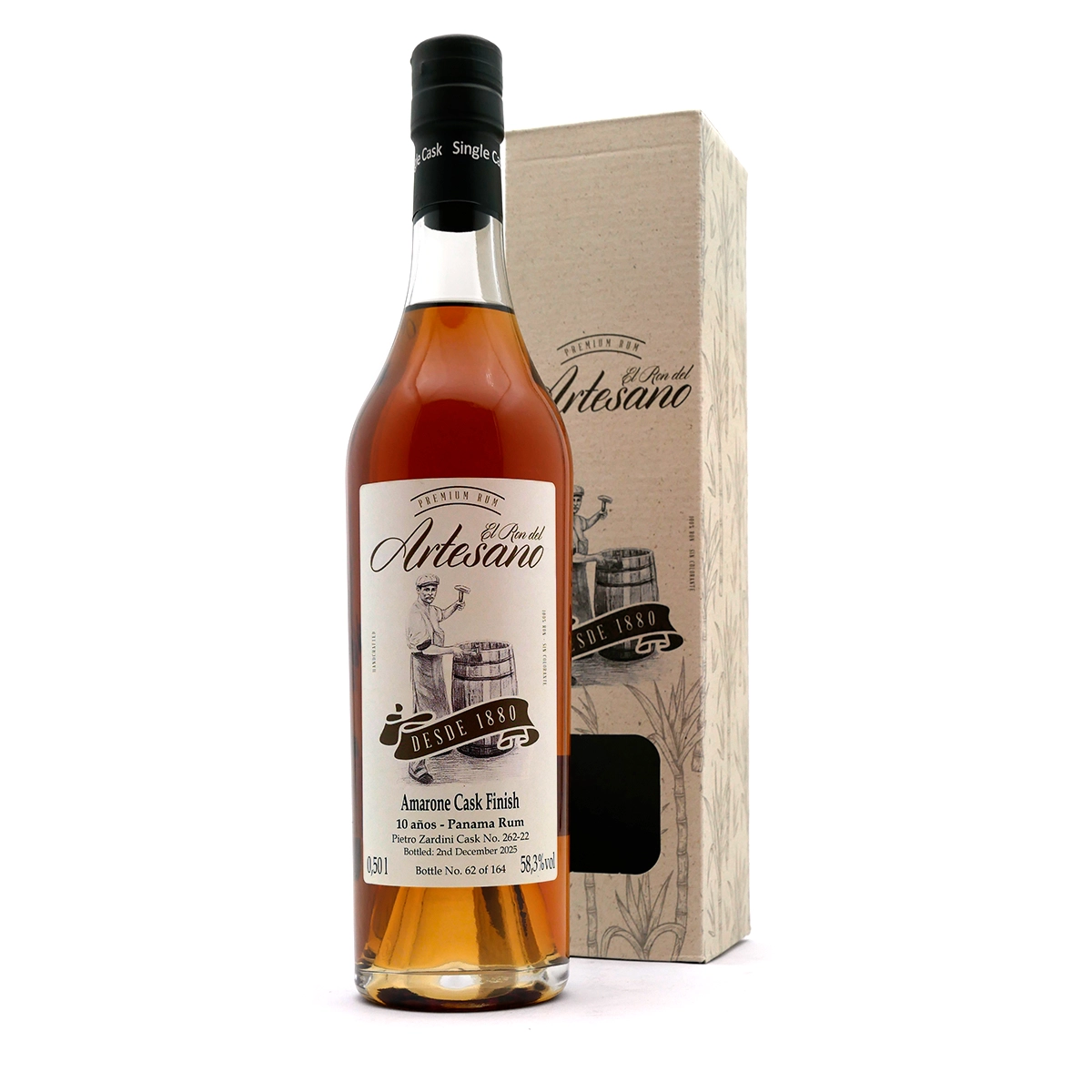 Artesano Rum, Amarone Cask Finish, Premium Rum, Glasflasche, Holzkiste