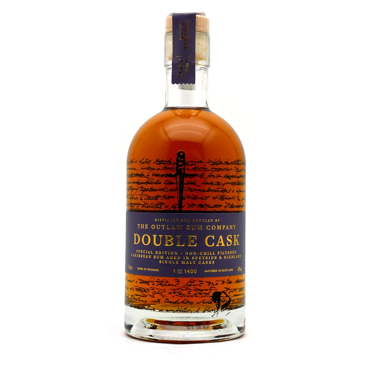Double Cask, Rum bottle, Dunkler Bernstein, Eichenfass, Etikettentext