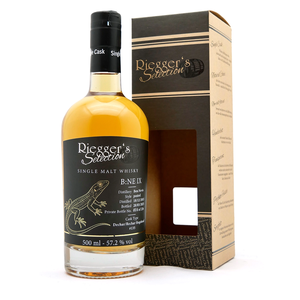 B:NE 9 - Ben Nevis PEATED 2015 Dechar/Rechar Hogshead - Riegger's Selection (57,2 % vol) B:NE 9 - Ben Nevis PEATED 2015 Dechar/Rechar Hogshead - Riegger's Selection (57,2 % vol)