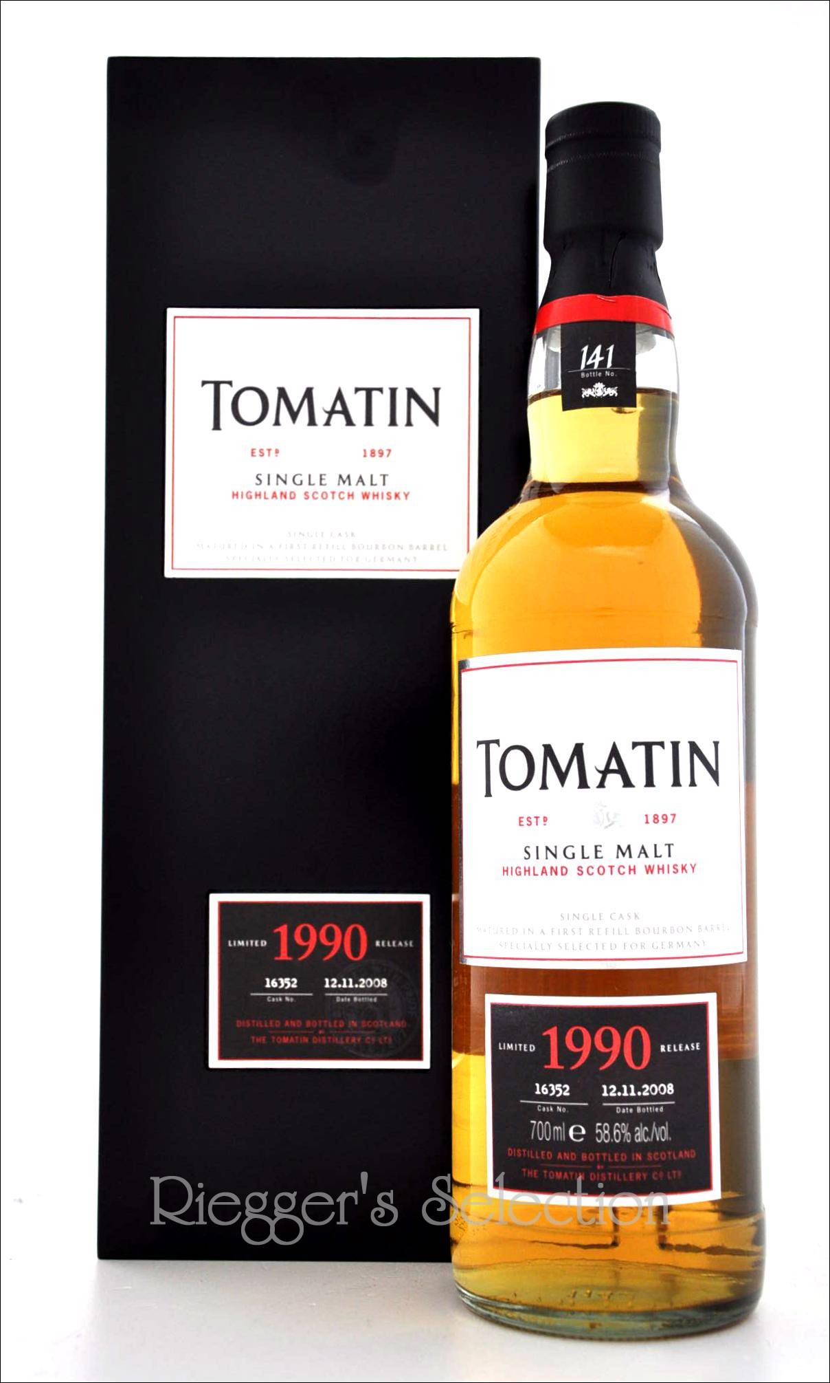 tomatin-1990-18years-03646 Tomatin 1990 - 18 Jahre Single Cask No. 16352 in Holzbox