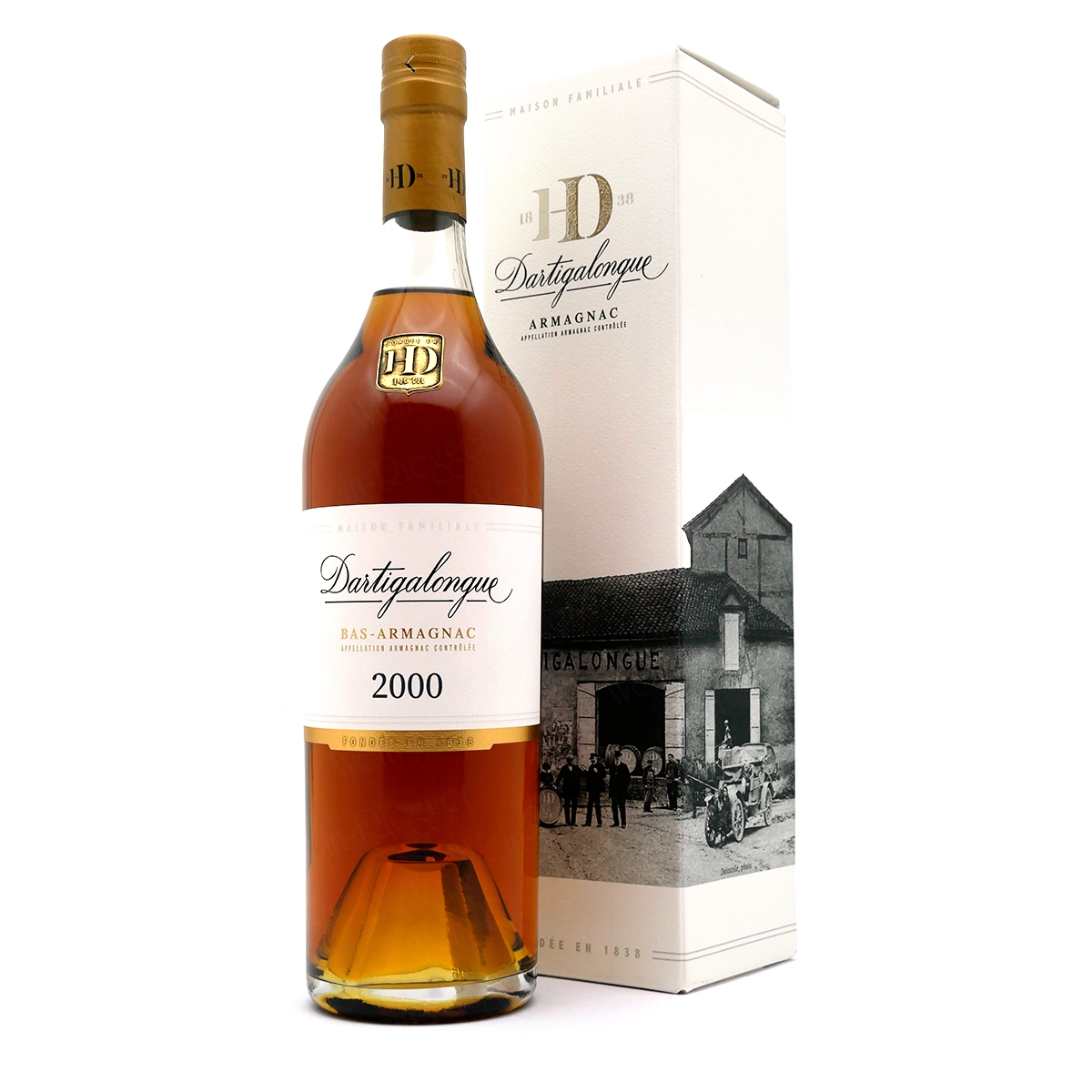 Armagnac, Flasche, Glasflasche, Bernsteinfarbig, Verpackungskarton