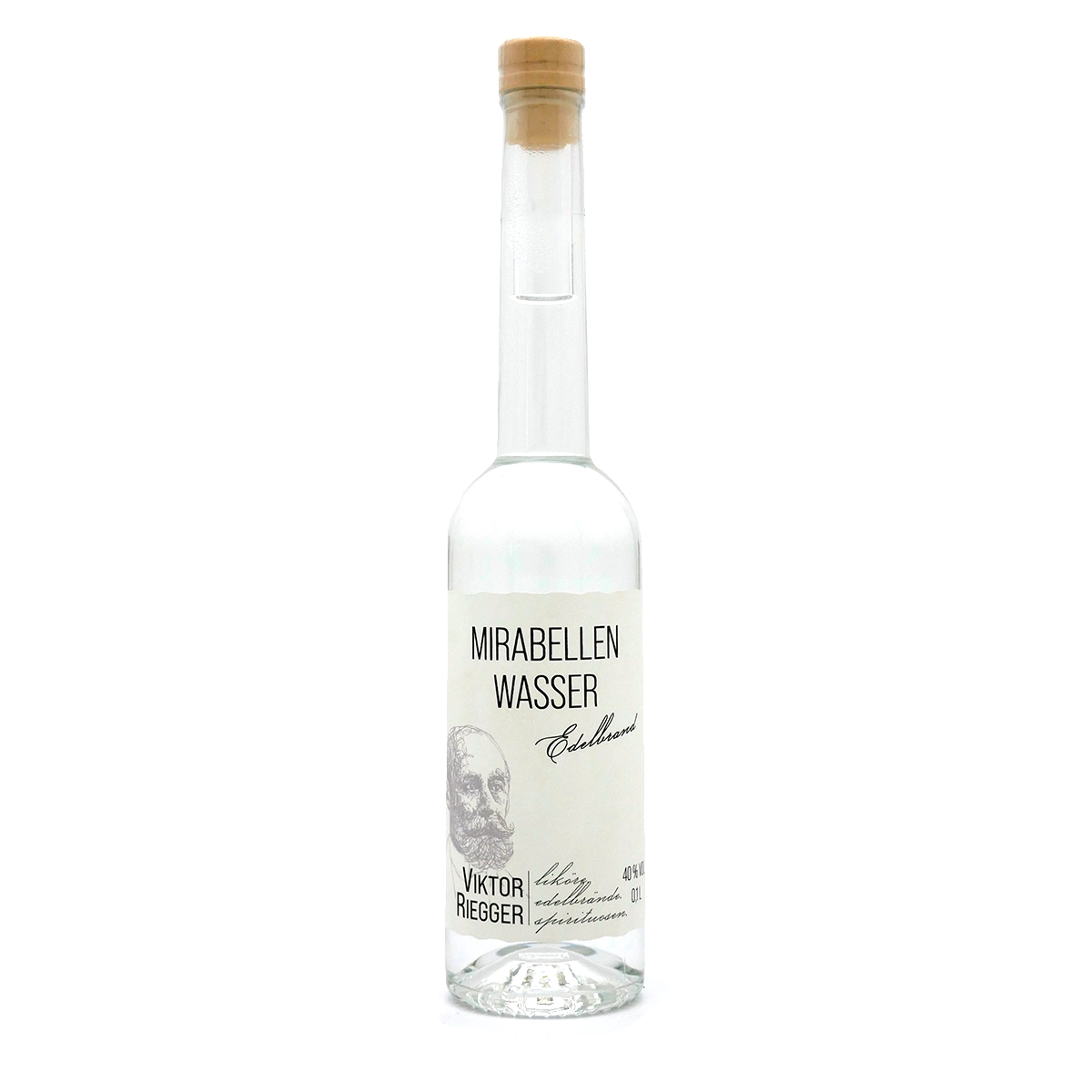 Wodka, Glasflasche, klar, Label, Mirabellen Wasser