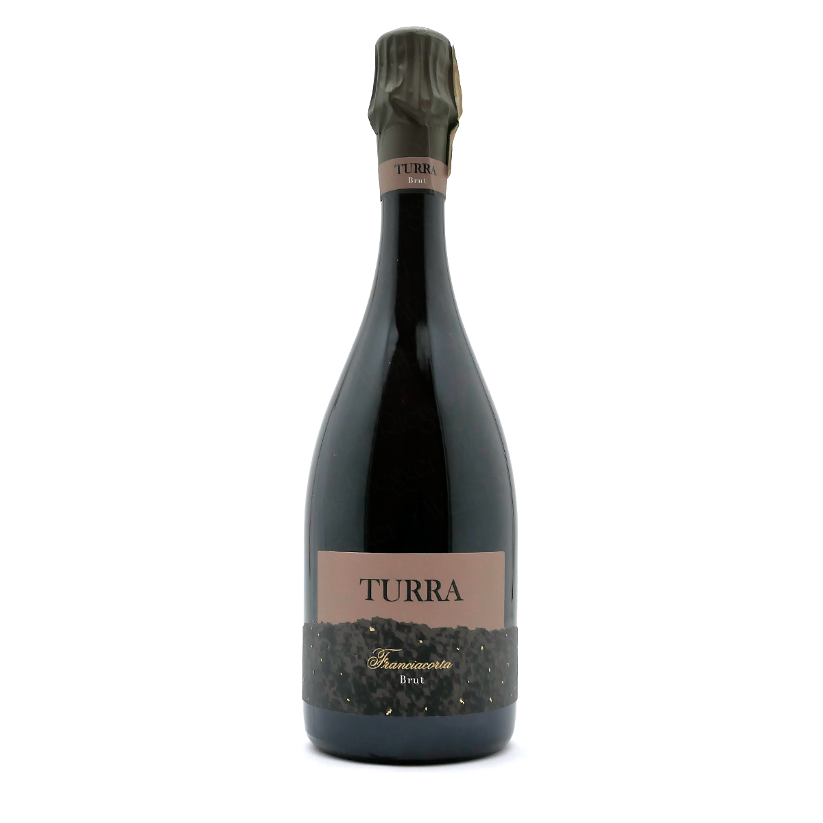 Schaumwein, Franciacorta, Brut, dunkle Glasflasche, Roséfarbenes Etikett