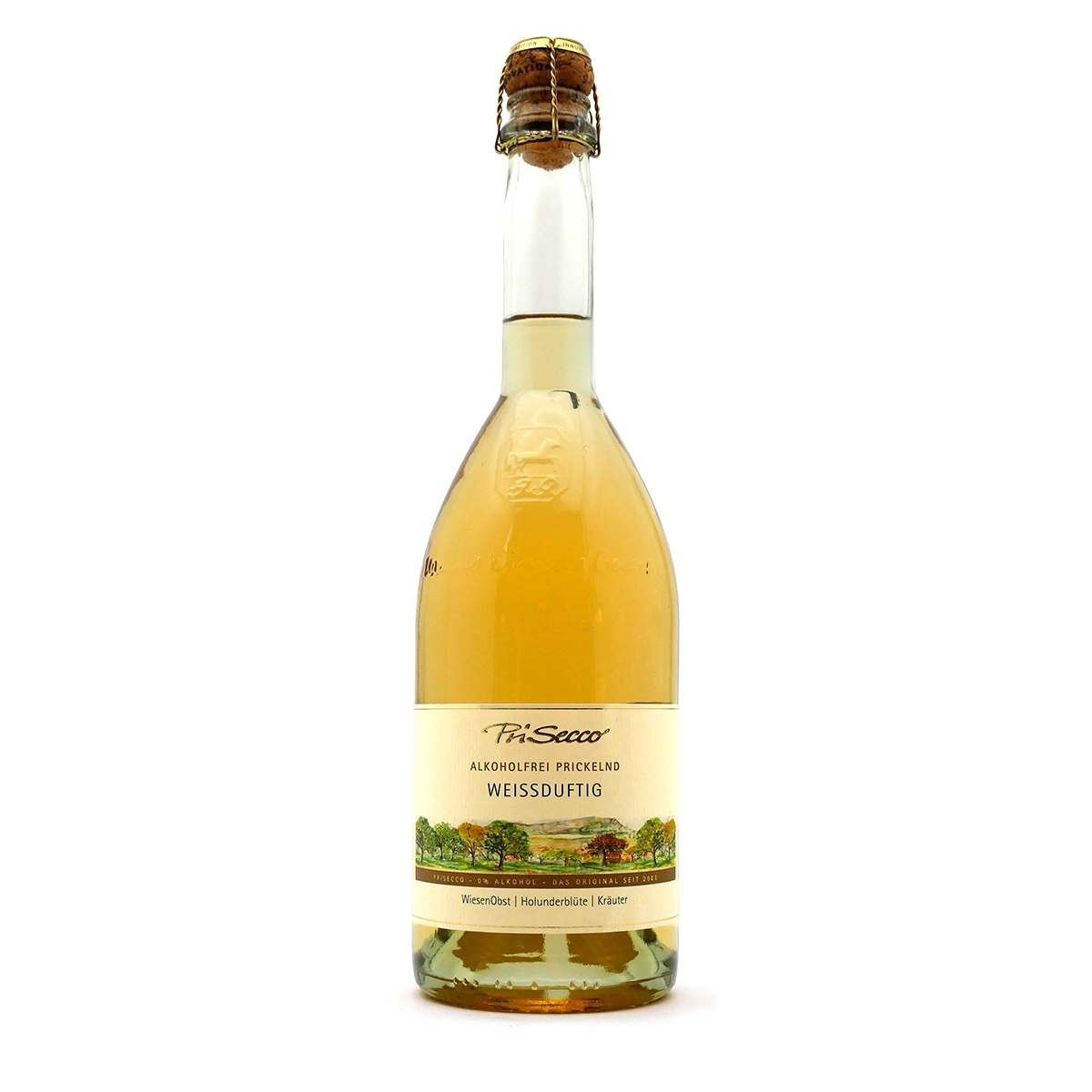 Weißer Likör, Weißduftig, Prickelnd, Flasche, Etikett