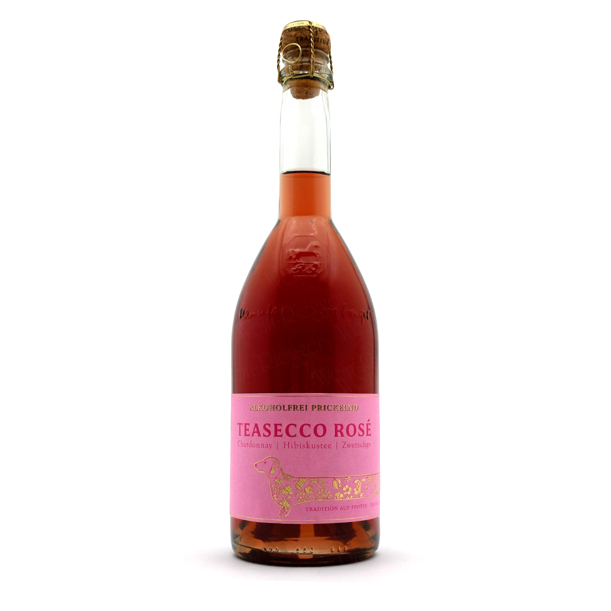 Rosé, Teasecco Rosé, Glasflasche, Korken, pink label