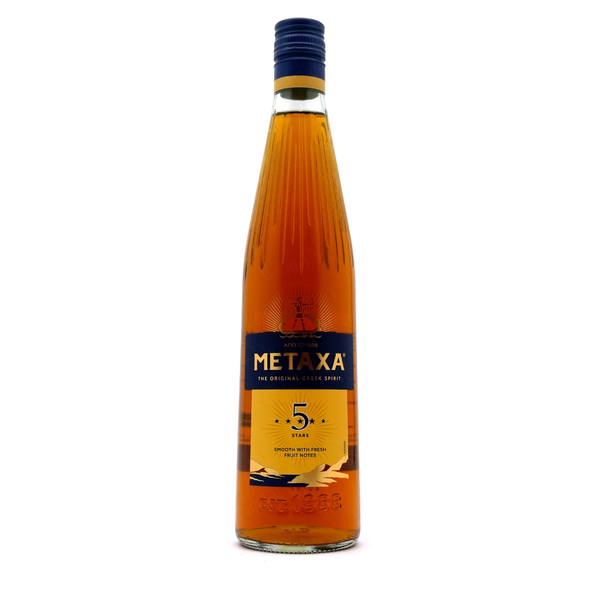 Likör, Glasflasche, Bernsteinfarben, Metaxa, 5 Sterne