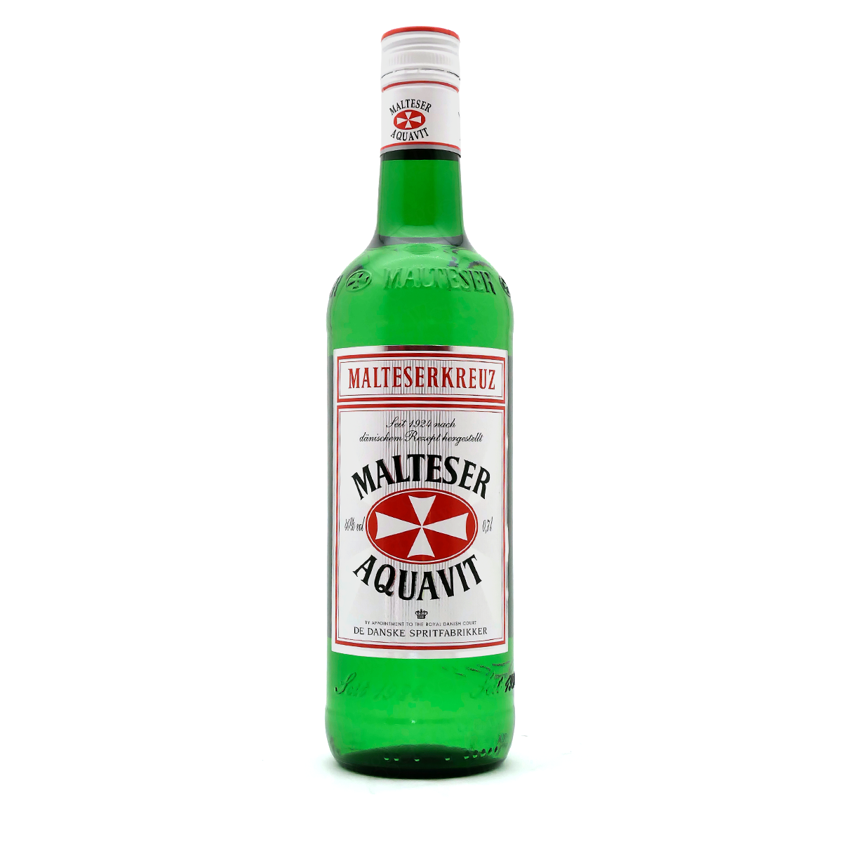 Malteser, Aquavit, Grüne Flasche, Alkohol, Klare Etikette