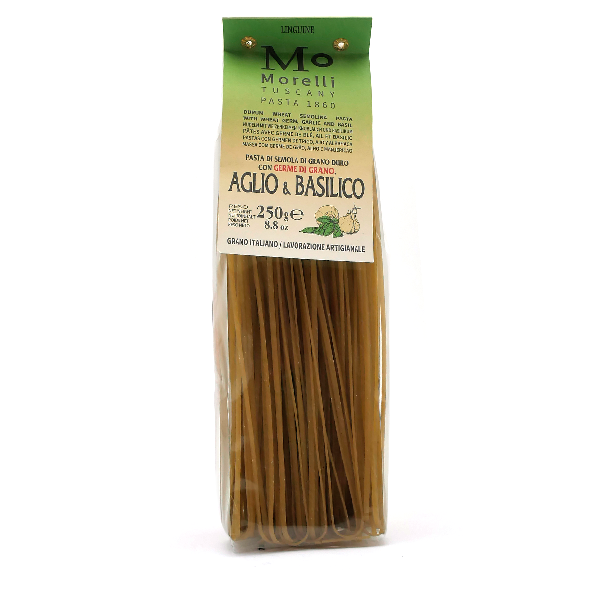 Hartweizenpasta, Linguine, Knoblauch und Basilikum, Getrocknete Pasta, 250 g